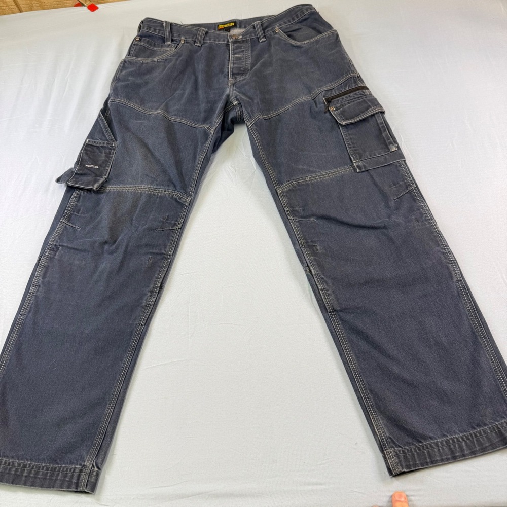 Blaklader Workwear 1959 Mens Blue Denim Cargo Utility Pants 36x32 Button Fly WOW